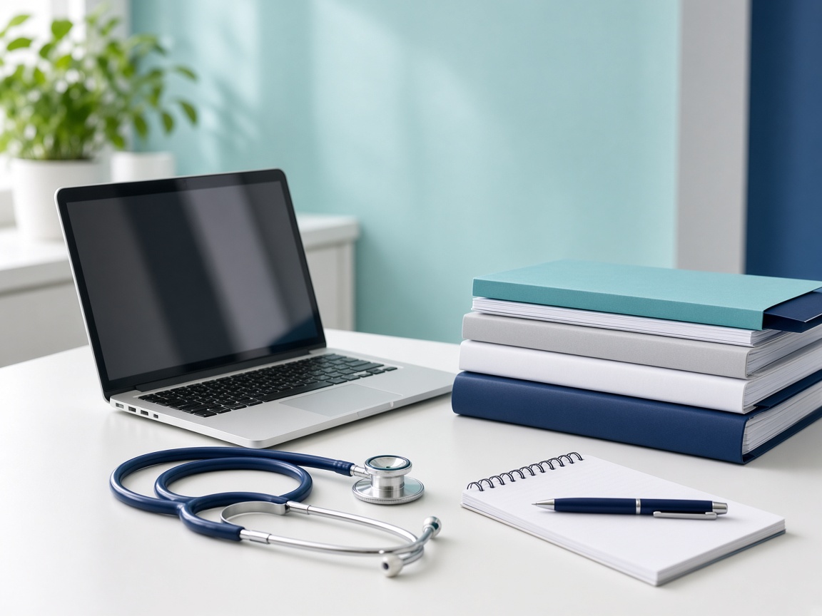 Laptop and medical chart folders prepared for a coding validation pilot
